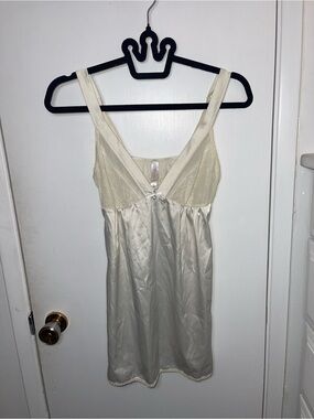 EUC Silky Ivory Slip Dress with Lace Bodice